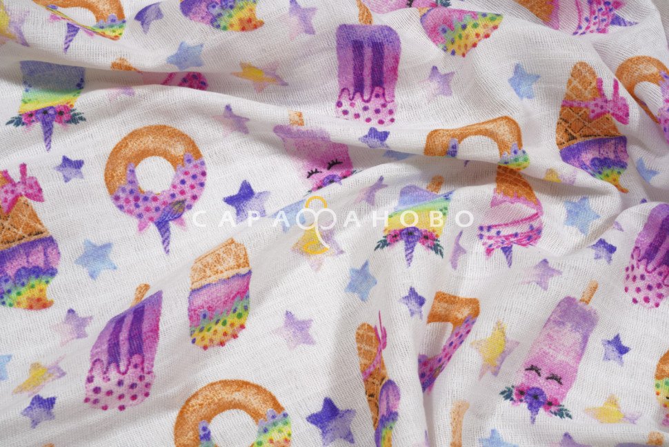 Ткань Муслин 150 см рис 16412 вид 2 "Радужные сладости" На отрез, фото 5