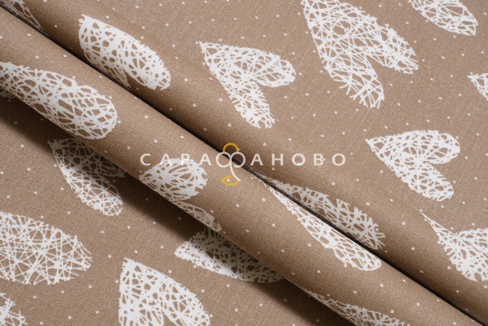 Ткань Бязь 150 см. Сердечки вяз. кофе о/м рис. 7295/34, фото 7