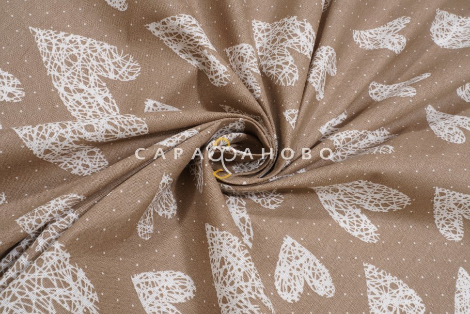 Ткань Бязь 150 см. Сердечки вяз. кофе о/м рис. 7295/34, фото 6
