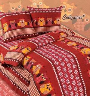 Ткань Бязь 150 см Детская коллекция "Совушки" рис 5189 вид 1c