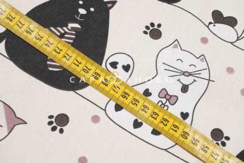 Ткань Бязь 150 см. Коты бежевые рис. 7206/8