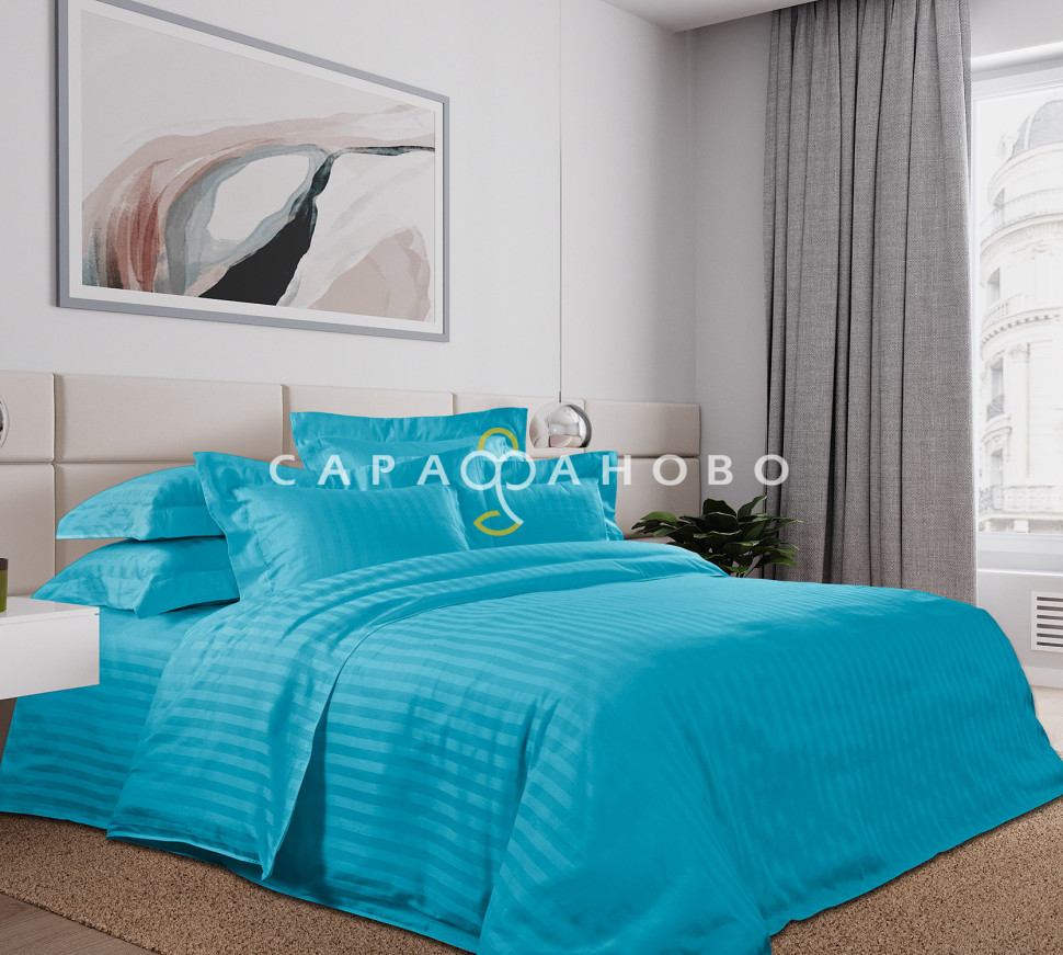 Ткань Сатин Страйп 1х1 250 см 120 гр цвет Лазурный 86086/8, фото 1