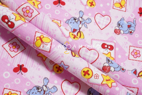 Ткань Фланель 90 см рис. 5278-2 "Игривый котенок"