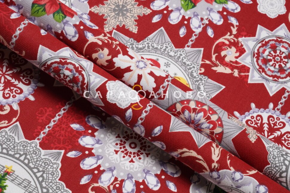 Ткань Дорожка набивная 50 см "Новогодние узоры" рис 35043 вид 1 На отрез, фото 3