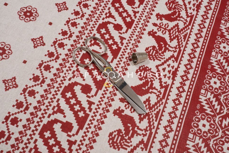Ткань Полулён п/варёный 150 см 140 гр рис Вышивка (Петушки на крыше) 1026, фото 4