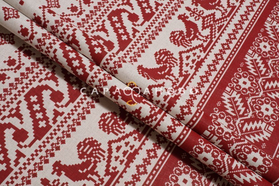Ткань Полулён п/варёный 150 см 140 гр рис Вышивка (Петушки на крыше) 1026, фото 10