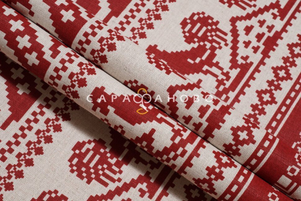 Ткань Полулён п/варёный 150 см 140 гр рис Вышивка (Петушки на крыше) 1026, фото 12