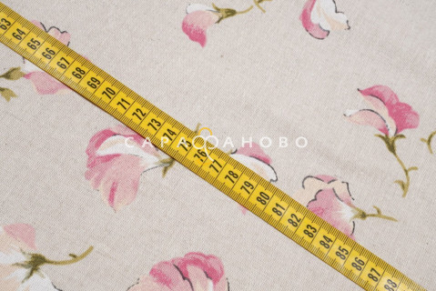 Ткань Полулён п/варёный 150 см. рис Цветущий горошек № 1018 (розовый) На отрез