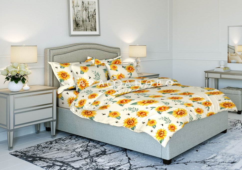 Ткань Бязь МИЛАНЬЯ 150 см 120 гр 10023 Подсолнухи, фото 1