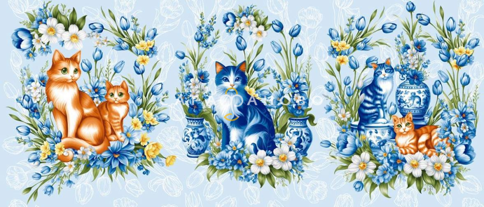 Рогожка 150 см 163 гр наб арт. 904 рис  29352-1 Декоративные котики, фото 1