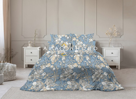 Ткань Поплин набивной 220 см рис Благородный пион 70246/2