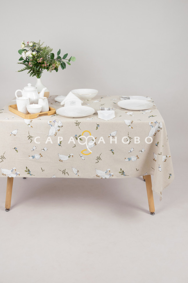 Ткань Полулён п/варёный 150 см рис Датский гусь вид 2 (компаньон) (На отрез), фото 1