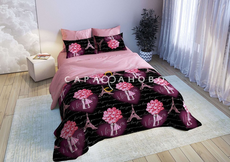 Ткань Перкаль 220 см рис. Любовь в Париже 1 (компаньон), фото 1