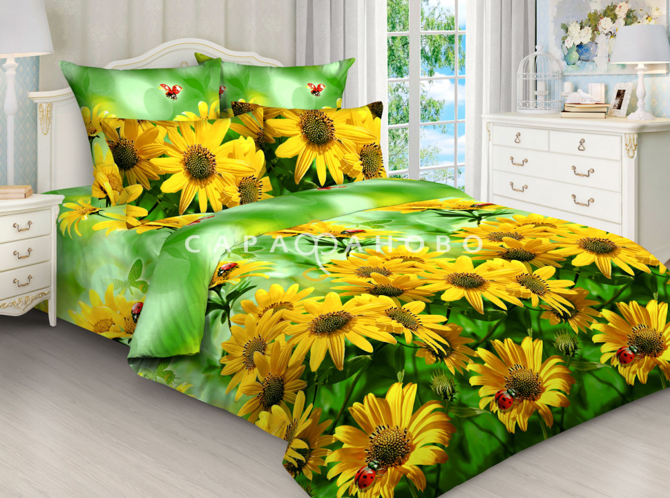 Ткань Бязь 220 см 120 гр рис 3031/1 Подсолнухи, фото 1