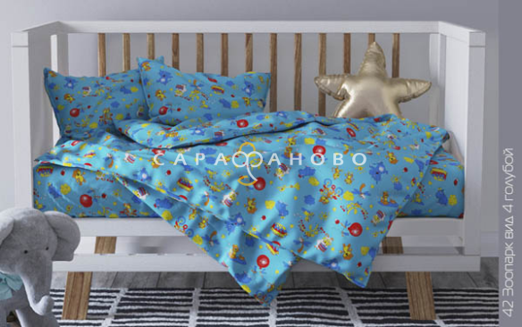 Ткань Бязь 150 см 140 гр рис. 042 Зоопарк, вид 4, голубой, фото 1