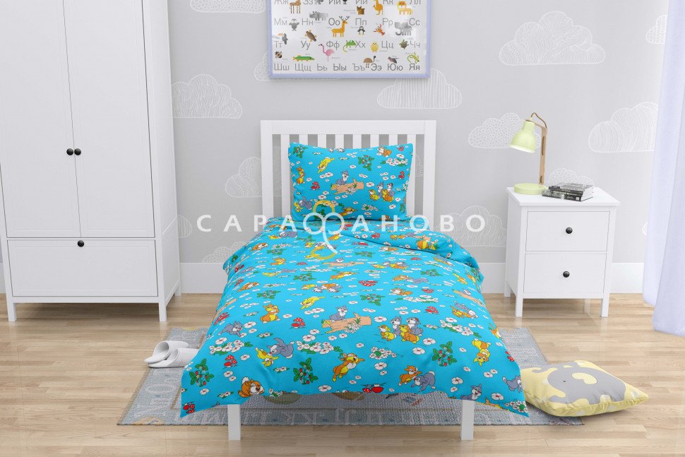 Ткань Бязь 150 см 120 гр рис. 3030-1 "Весёлые зайчата", фото 1
