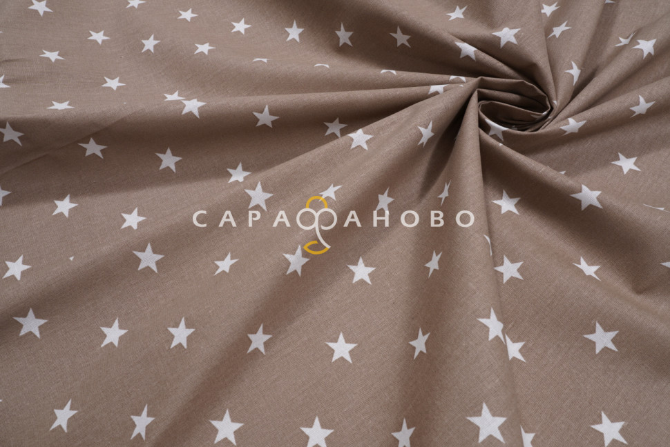 Ткань Бязь 150 см рис. 7356/34 Звёзды средние(кофе), фото 3