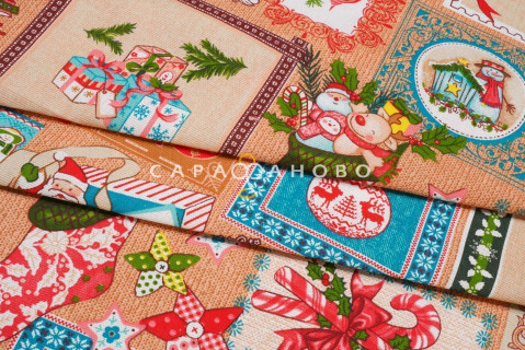 Ткань Рогожка 150 см арт. 904 рис 35045 вид 1 Новогодние мотивы