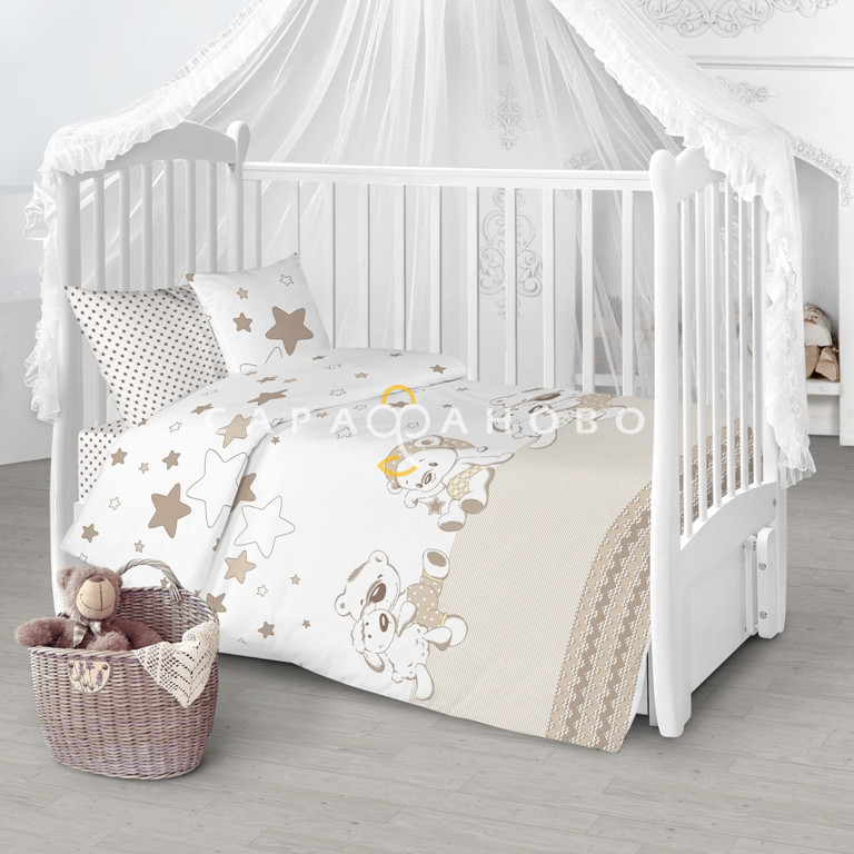 Ткань Перкаль Premium 150 См. рис Под звездами бежевый 8100/4 , фото 1